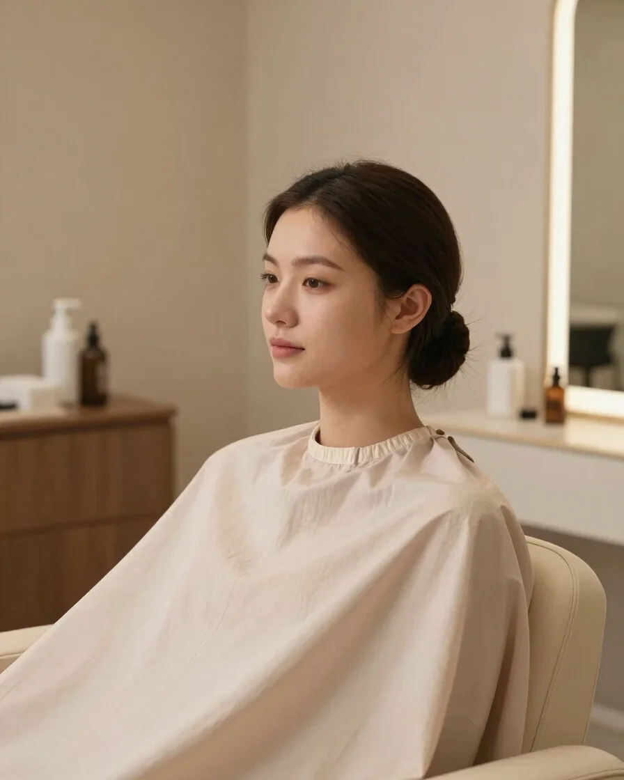 Portrait of a skilled beautician in a serene salon, soft diffuse