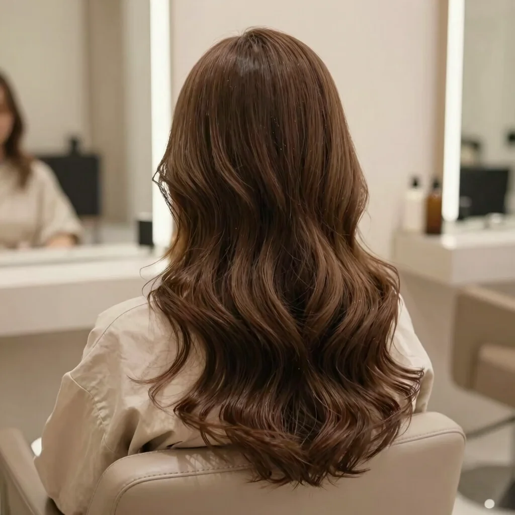 Before and after of a client's hair styling, showcasing volume an